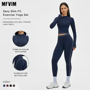 MFVIM women’s zip-up tracksuit set, long-sleeve top and high-waisted pants, form-fitting down to the ankle, casual outdoor running gear, casual gym wear, yoga activewear set