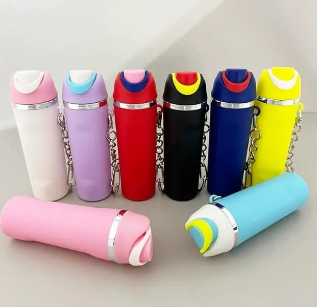 8-Piece Cute Boba Tea Keychain Set, Mini Size Fruit Cup Lipstick Holder, Backpack Pendant with Cartoon Sticker Set, Keychain Included