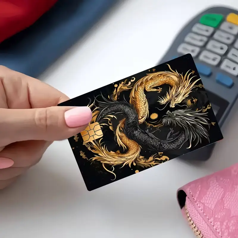 Black Gold Dragon Credit Card Skin, Yin Yang Dragon Card Sticker
