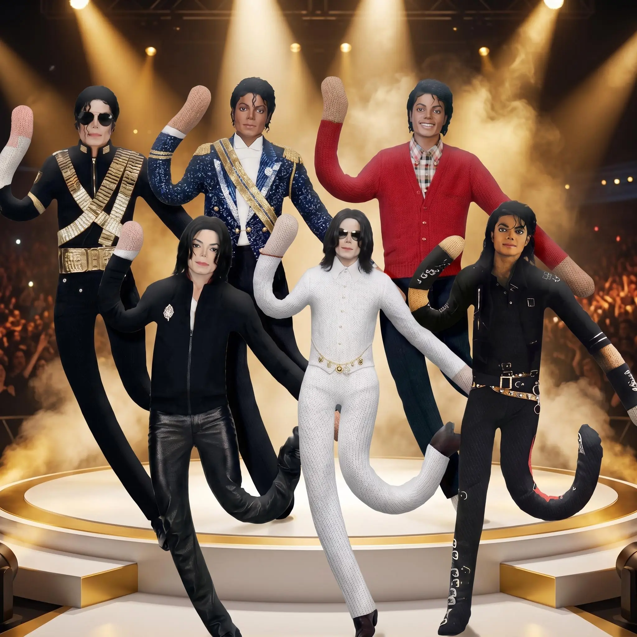 Michael Jackson Doll 6-Pack 11in Poseable Stuffed Toys - Wire Armature Arms, Stage Looks Outfits, Collectible Fan Gift for Doll Collectors