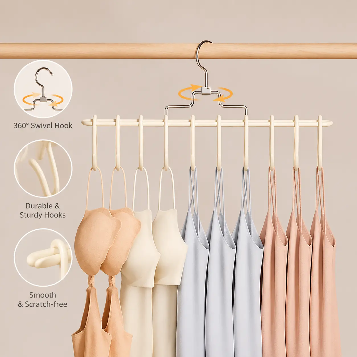 Metal Multi-Hook Hanger - 1 Count, 360-Degree Rotatable Home Organizer for Hanging Bras, Camisoles, Women's Clothes and Small Daily Closet Storage Items