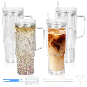 HILAKE 4pcs40oz water bottles, double-layer plastic cups with lids — pre-drilled anti-spill travel cups suitable for hot drinks and iced coffee; ideal for Christmas, Halloween, Easter, Thanksgiving, Valentine’s Day, and more; hand wash only; coffee travel