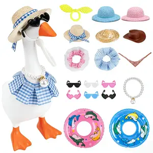 Desk Goose Outfits 7 Inches, 16PCS Mini Desk Goose Clothes with Hats, Sunglasses, Bikini,Swimming Ring, Dresses for Magnetic Porch Goose Key Holder Decor & Office Gifts