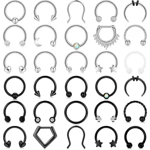 20-30  Septum Rings 16G Septum  Surgical Steel Septum Piercings Horseshoe Helix Daith Smiley Tragus Lip Rings Nose Hoop Hinged Seamless Septum Piercing for Women Men
