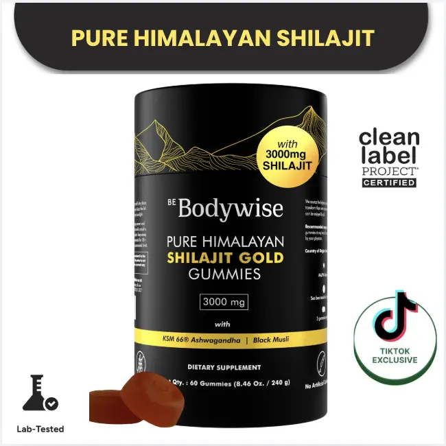 Be Bodywise by Root Labs Pure Himalayan Shilajit Gummies | New Year New Me Edition | 3000 mg with KSM-66 Ashwagandha, Gokshura, Saffron, Black Musli | Fulvic Acid & 85+ Trace Minerals | No Added Sugar | Natural Strength, Focus & Stamina Support