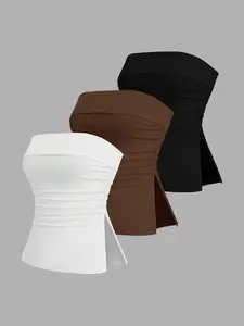 Elegant Women's Draped Halter Top Set, Shoulderless Backless Design, Perfect for Casual & Party Wear, Stylish Ladies' Clothing Collection