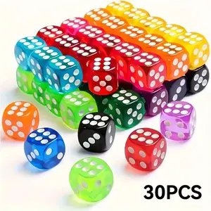 Random Color 6-sided Game Dice Set, 30pcs/set Semi Transparent Color Round Edged Durable Acrylic Loose Dice, Suitable for Playing Games, Gatherings
