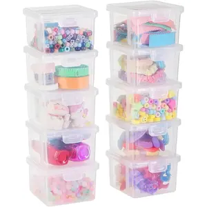 10-Pack Small Plastic Containers with Lids, Clear Stackable Storage Boxes & Bins Organizer for Bead Organizer, Craft Storage, Stickers, Jewelry & Small Items – Square Small