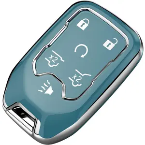 for Chevy Key Fob Cover Soft TPU Full Protection Key Shell Key Case Compatible with 2017-2021 Chevrolet Silverado Suburban Tahoe GMC Acadia Sierra Terrain Yukon (Storm Blue, 6 Button)