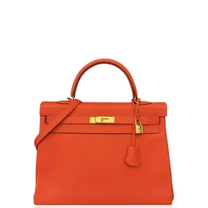 Pre-owned HERMÈS Leather tote bags Hermes Kelly 35 Togo 9J Feu Orange (sl031026a3)