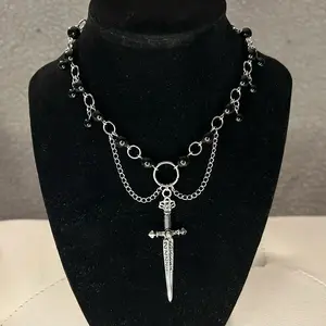 Black Sword Gothic Necklace with Chains