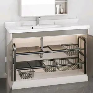 Adjustable Under Sink Organizer Rack with Baskets Expandable Kitchen & Bathroom Storage Shelf Space Saving Cabinet Organizer for Efficient Storage Solutions