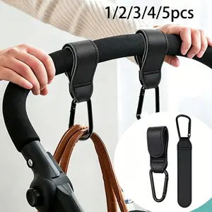 1/2/3/5pcs Hook Baby Stroller Accessory, Pushchair Hooks, Velcro Hook Pram Hook, Bag Holder Pram Leather Style, Carabiner Pram Attachment, Traveling Stroller Gear