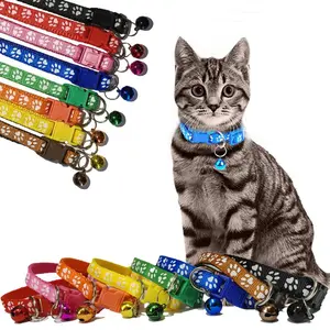 Adjustable Paw Print Pattern Cat Collar with Bell, 8 Counts/set Colorful Pet Collar with Safety Buckle, Pet Supplies for Indoor Outdoor Use, Cat Accessories