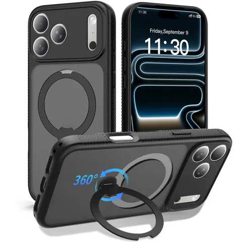 For iPhone 18 Pro Max, 17, 16 Plus 15 14 13 Pro Max Shockproof Case, Compatible With MagSafe, 360° Rotatable Ring Kickstand, Matte Cover