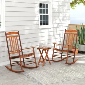 COSTWAY - 3-piece Outdoor Poplar Wood Rocking Bistro Set-Natural