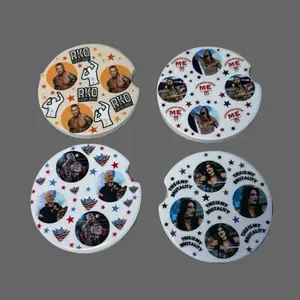 Wrestling Pattern Inspired Car Coasters - Handmade Ceramic Coasters, 2.56in Wide, Perfect for Car Decor Car Auto Accessory Car Accessories