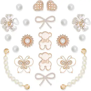 SOGLLQAM Shoe Charms Chains for Women – Flower, Butterfly & Pearl DIY Shoe Decorations, Rhinestone Bling Charms, Cute Party & Birthday Accessories Slippers GIft