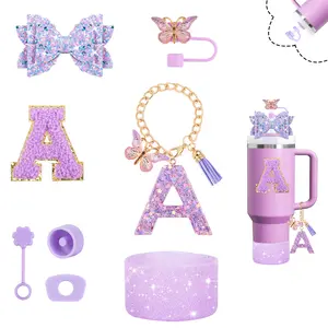 Bling Cup Accessories for Stanley (no cup) 30 oz 40 oz tumbler with handle, Including Straw Bow Decorate, Straw Topper Cover, Boot, Spill Proof Stoppers, Handle Charms, Sticker
