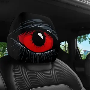 2pcs Red Devil's Eye Car Headrest Covers - Gothic Red & Black Seat Accessories, Washable, Soft Fabric, Easy Install, Universal Fit for GM Vehicles, Unique Car Interior Decor, Daily Driving & Road Trips