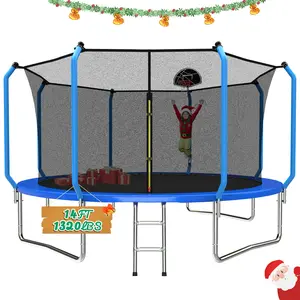 [Christmas Gift]Mersco 8/10/12/14 ft Trampoline for Kids Upgraded 960Lbs Trampoline Capacity for 3 Kids with Hoop & Safety Enclosure Net Blue,Gift for Boys Girls,Chirstmas Gift for Kids