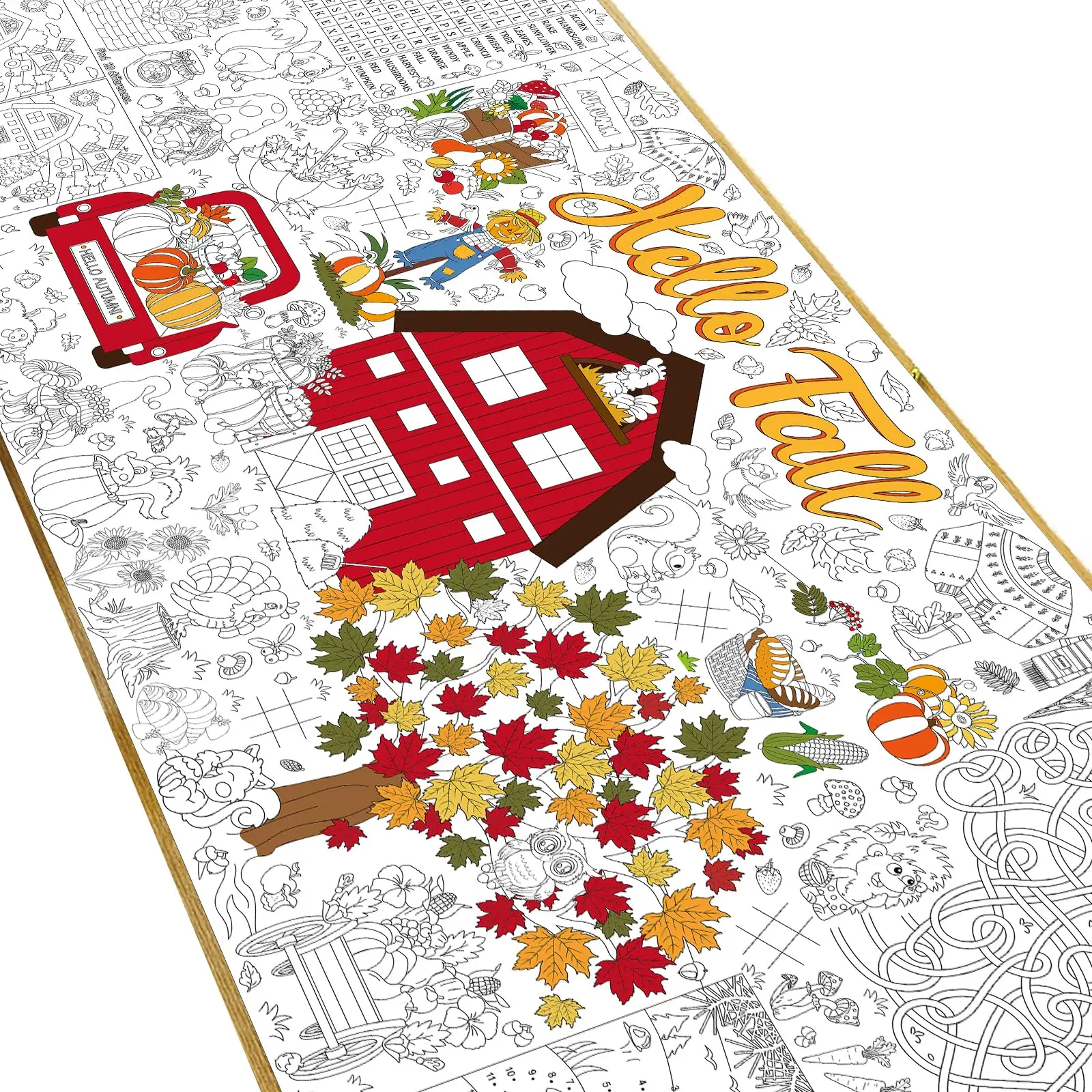 Hello Fall Coloring Poster Giant Coloring Poster Tablecloth