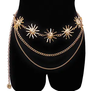 Women's Fashion Metal Sunflower Pearl Adjustable Waist Chain - Dress Waist Accessory, Costume Body Jewelry