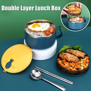 Portable Double Layer Stainless Steel Lunch Box, Sealed Partitioned Bento Box