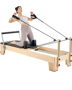 Wood Pilates Reformer Machine For Home Gym Training With Adjustable Resistance, Smooth Glide Rollers, Durable Solid Wood Frame, Full Body Toning, Low Impact Strength Workout Equipment For Beginners To Pros