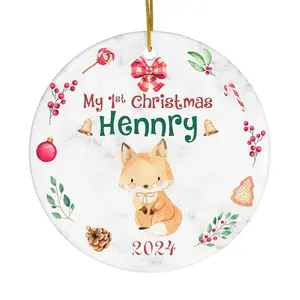 Personalized Fox Baby First Christmas Ornament 2024, Custom Ceramic or Glass Ornament Keepsake, Xmas Tree New Born Gift New Parents