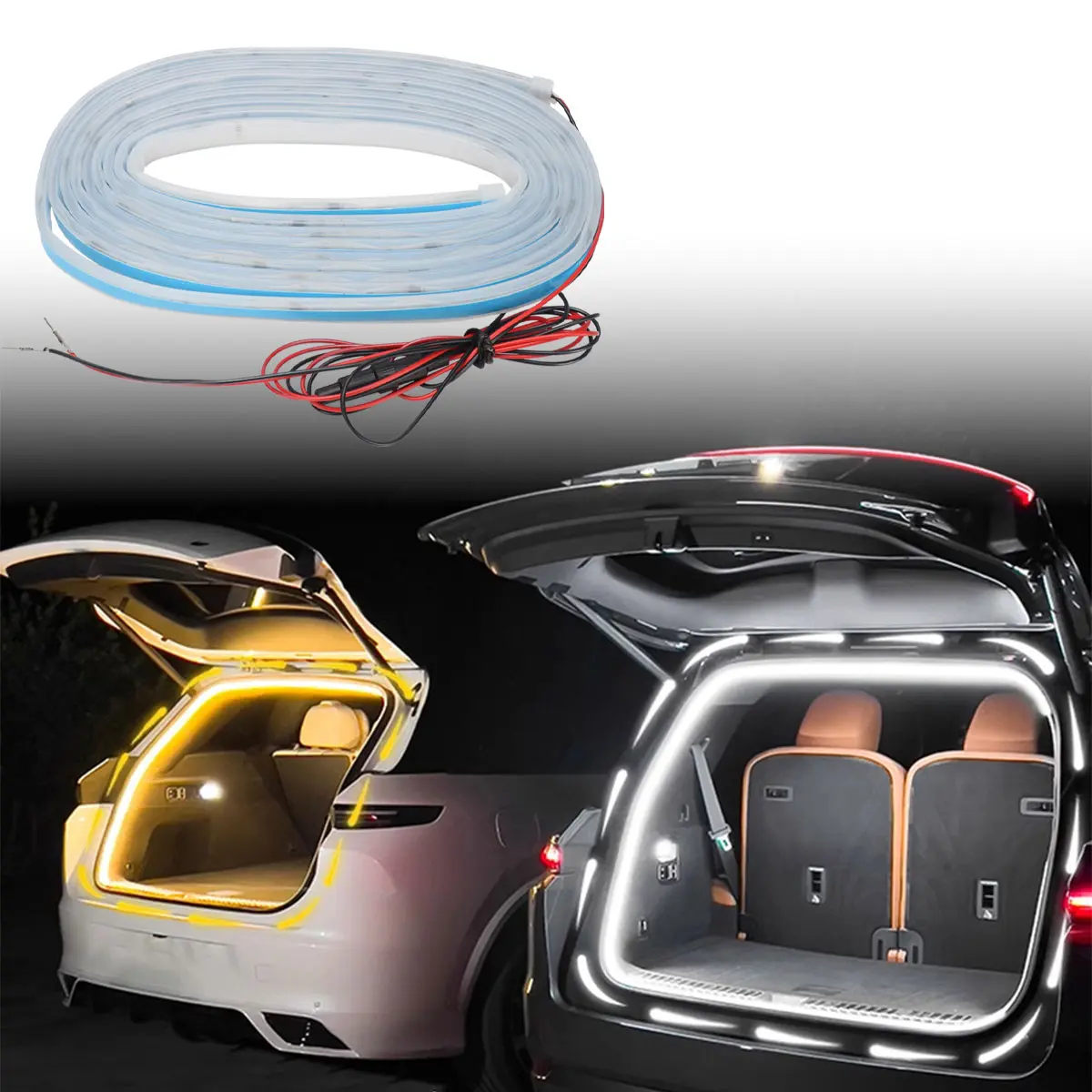 4m car LED lights with trunk LED lights, Led Tailgate Lights, Ambient Light, The car interior lights can hide the car trunk environment lighting, Universal silicone flow start scanning mode 12V, Car Decorative Light, Auto Decorative Light