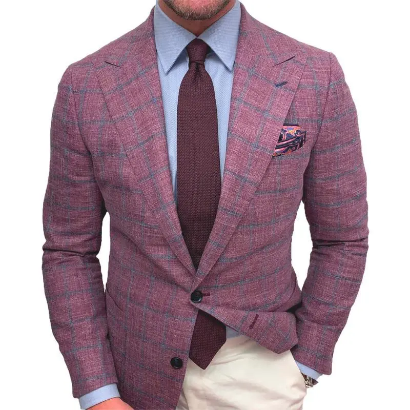 Mens Plaid Blazer Sports Coat CasualFit Checkered Blazer for Men Party Dating wedding suits