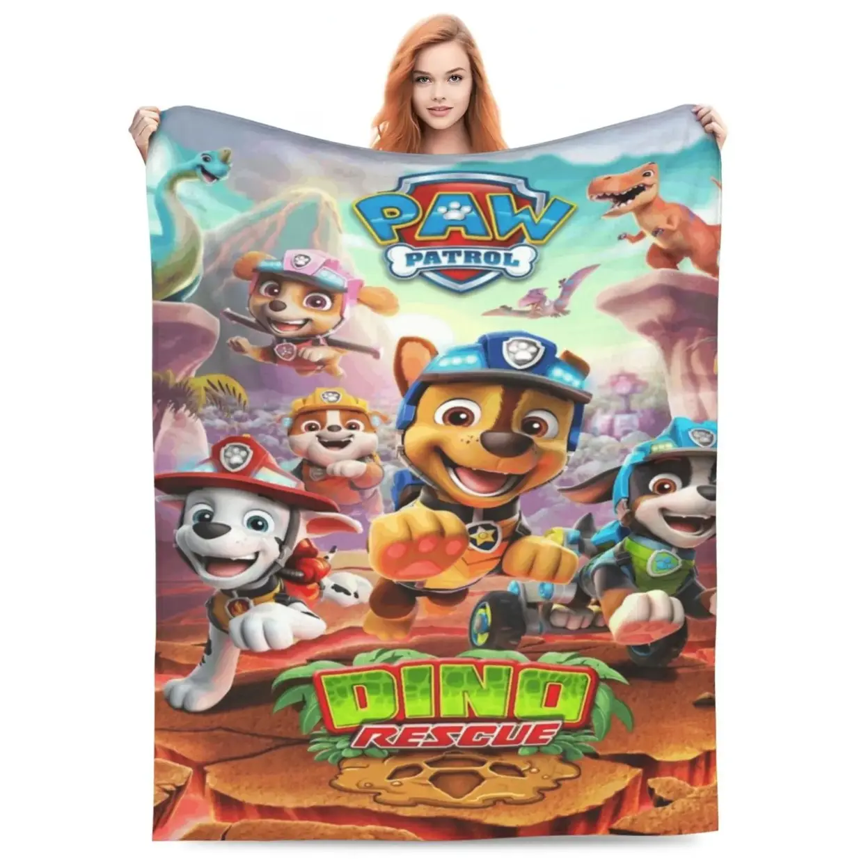 PAW Patrol Dino Rescue Pattern Blanket Soft Warm Throw Air-conditioned Room Nap For Home Office Travel Camping Cozy Fleece Adults Kawaii Cartoon Aesthetic Bedding Cute Puppy Character Home Decor Birthday Holiday Gift