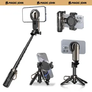 【DealsForYouDays】MAGIC JOHN 4-in-1 Multifunctional Magnetic Selfie Stick – 360° Rotation, Compact & Stylish, With wireless Bluetooth control, Magnetic Phone Holder for Selfies/Video Recording/Vlogging, Compatible with Most Phone Modes summerwins