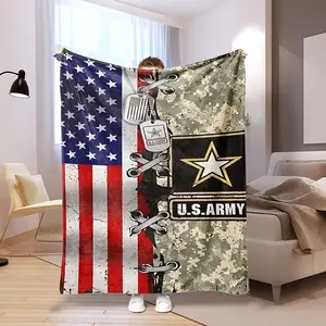 [Patriotic Veteran Tribute & Military Enthusiast Throw Blanket] Soft Flannel Polyester Hypoallergenic, All-Season & Machine Washable U.S. Army Camouflage, Navy Anchors & Patriotic Stars Design - Multipurpose for Bed, Sofa
