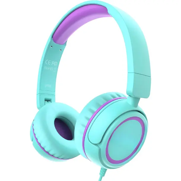 Summer Spring Gift Kids Headphones, 85dB Safe Volume for School, Toddler 2-12, Adjustable Foldable Durable Wired Cord, iPad Kindle Tablet Chromebook 3.5mm On-Ear for Boys Girls Teens Travel Plane (Green)