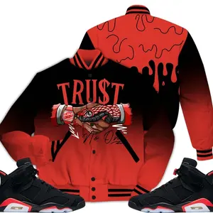 Retro 6 Infrared Varsity Jacket, Black Infrared 6s Outfits, Snake Trust No One Unisex T-Shirts To Match Sneakers Streetwear