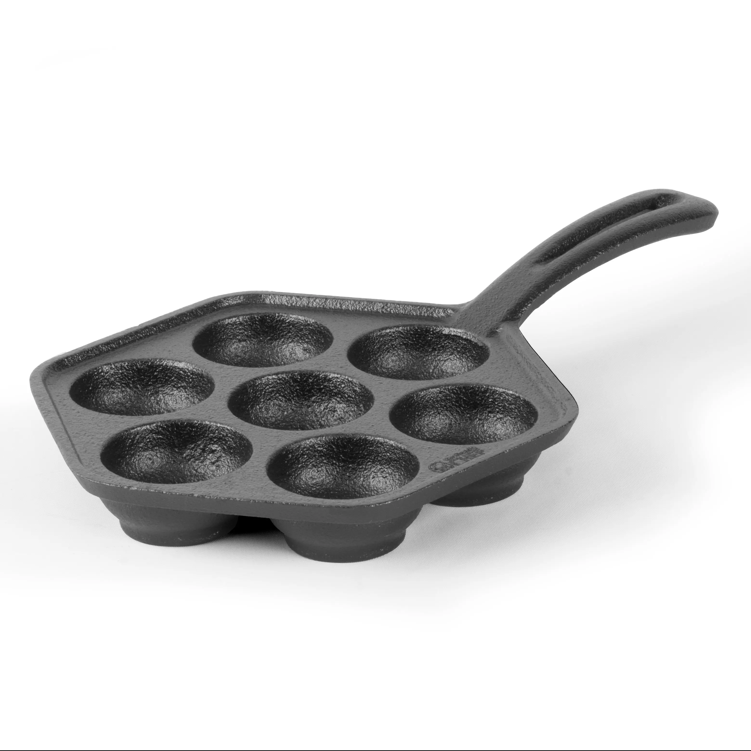 Commercial CHEF Preseasoned Cast Iron Danish Aebleskiver Pan - 7-Cavity Pancake Puff Mold, Preseasoned Skillet, 3.1 lbs, Even Heat Distribution for Outdoor Cooking