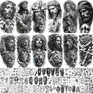 74 Sheets Jesus Christ Temporary Tattoos For Women Men, Half Arm Large Religious God Christian Lion Cross Fake Tattoos Adults, Bulk Realistic Angels Virgin Mary Tattoos Stickers Faith Peace