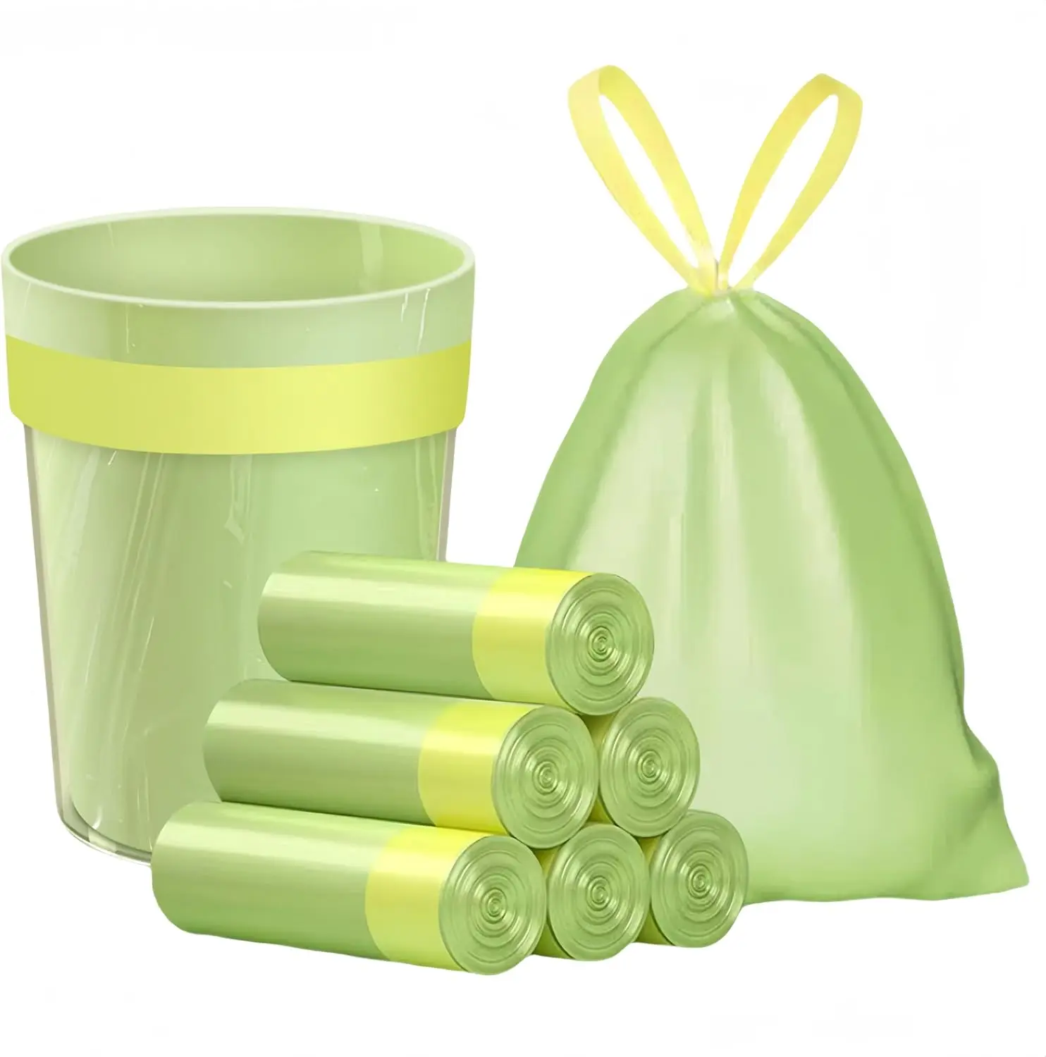 Small Trash Bags, 5 Gallon  Drawstring Kitchen Garbage Bags Plastic Trash Can Liners For Bathroom Office 75 Counts (Green)