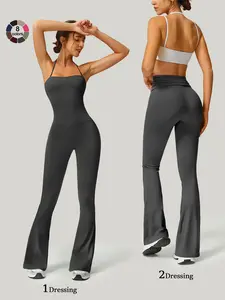 Women's Sporty Jumpsuit, Sleeveless Plain Design, Comfortable Breathable Fit, Yoga Gym Outdoor Running, Slimming Bodycon Style, Workout Jumpsuit