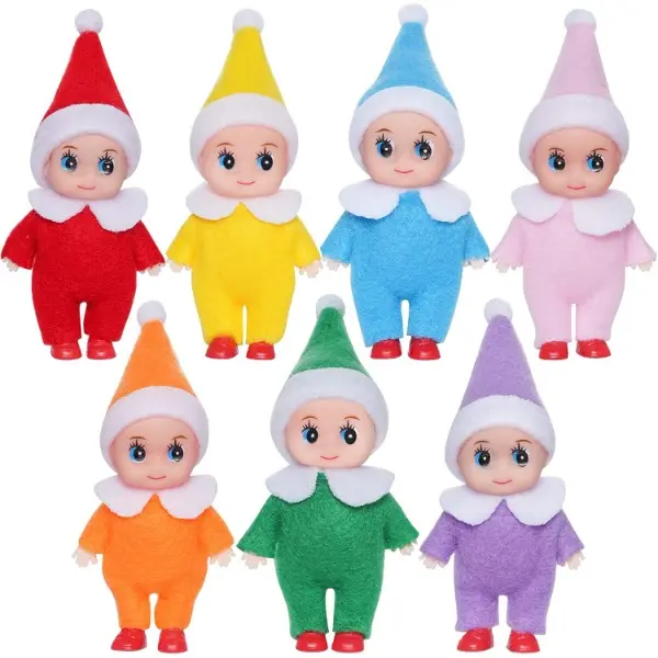 7Pcs Magical Festive Elf Doll Set - Charming Colorful Boy & Girl Plush Stuffed Ornaments, Decorative Holiday Christmas Decoration, Kids Toy Gift for Children, Festive Elf Dolls