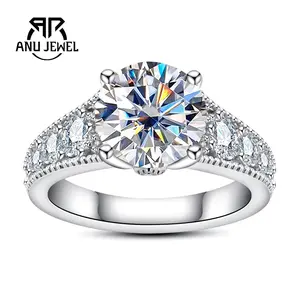 AnuJewel Synthetic Moissanite 3CT Vintage Halo Engagement Rings Round Cut Wedding Ring 925 sterling silver Women's Ring Jewelry for Anniversary Brithday Proposal with Certificate