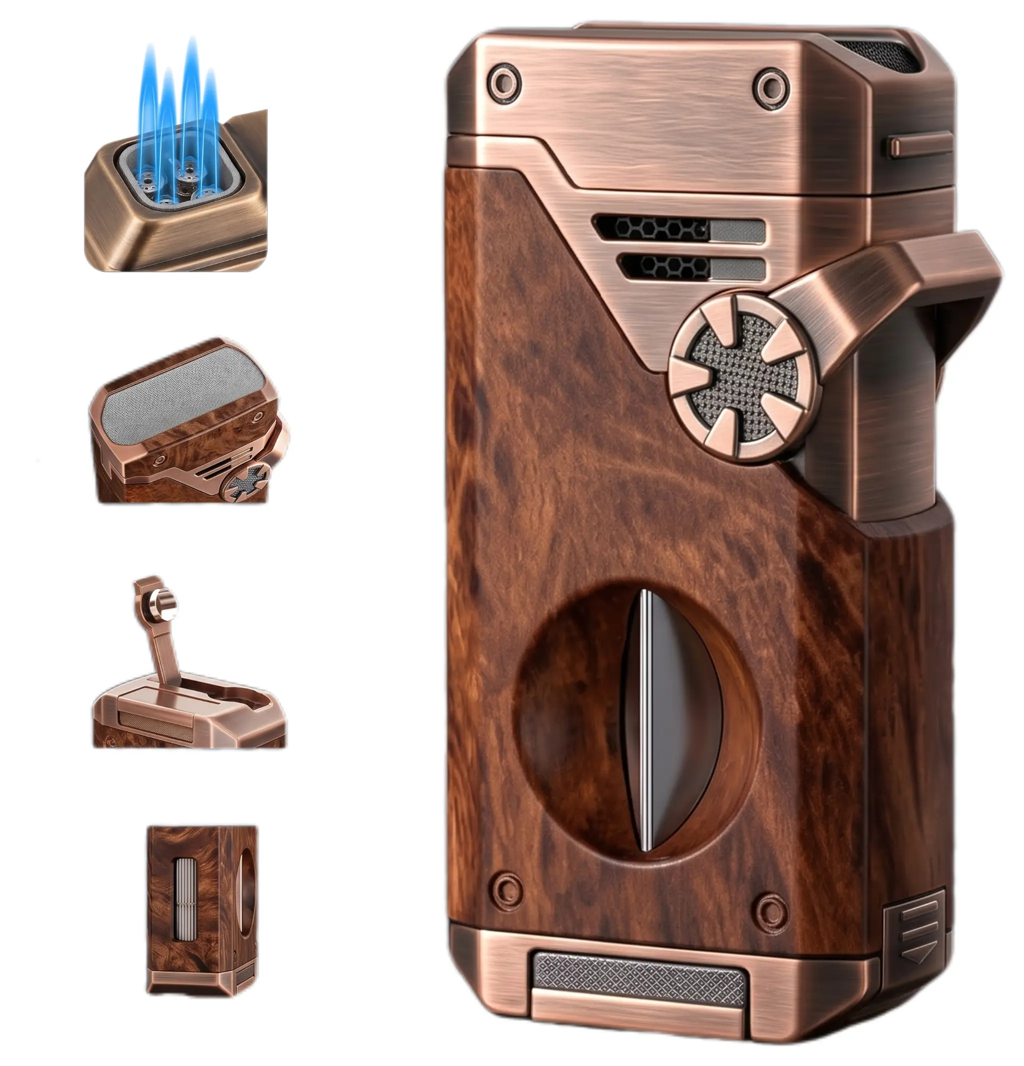 (Gas Not Included) 5-in-1 Windproof 4 Flame Butane Lighter, Refillable Flame Adjustable Lighter, EDC Pocket Tool for Outdoor & Daily Use, Gift for Men, Boyfriend, Father Business Gift Choice with Gift Box