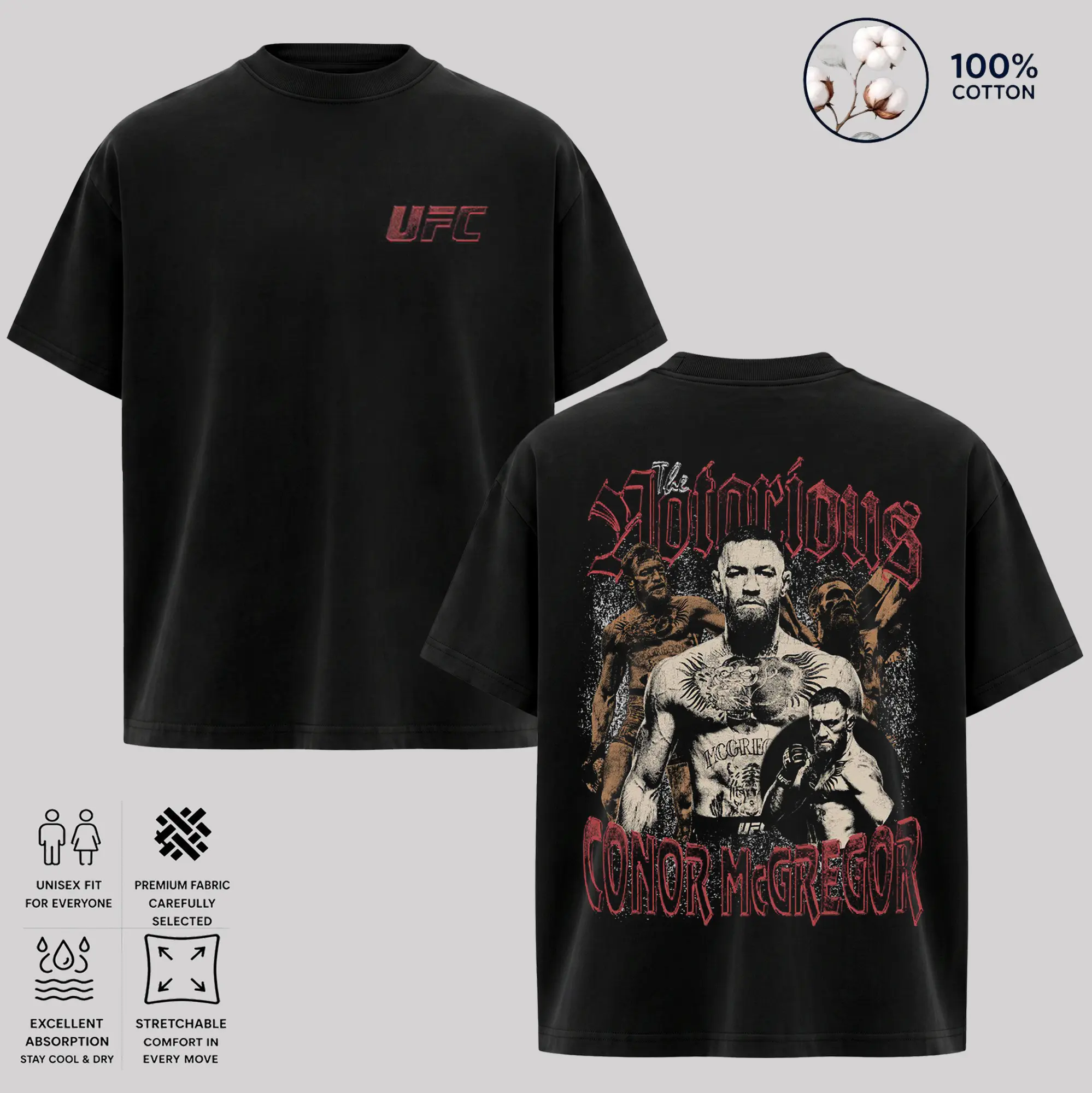 Conor McGregor The Notorious Vintage Tee, MMA Fighter Graphic T-Shirt, Retro Combat Sports Shirt, Fight Fan Gift, Unisex Cotton Tee