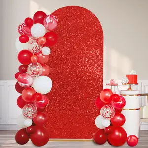 2.6FTx6FT Arch Backdrop Cover Red Sequin Backdrop Covers Round Top Chiara Background Cover for Wedding Birthday Photography Decor Banners Ornaments