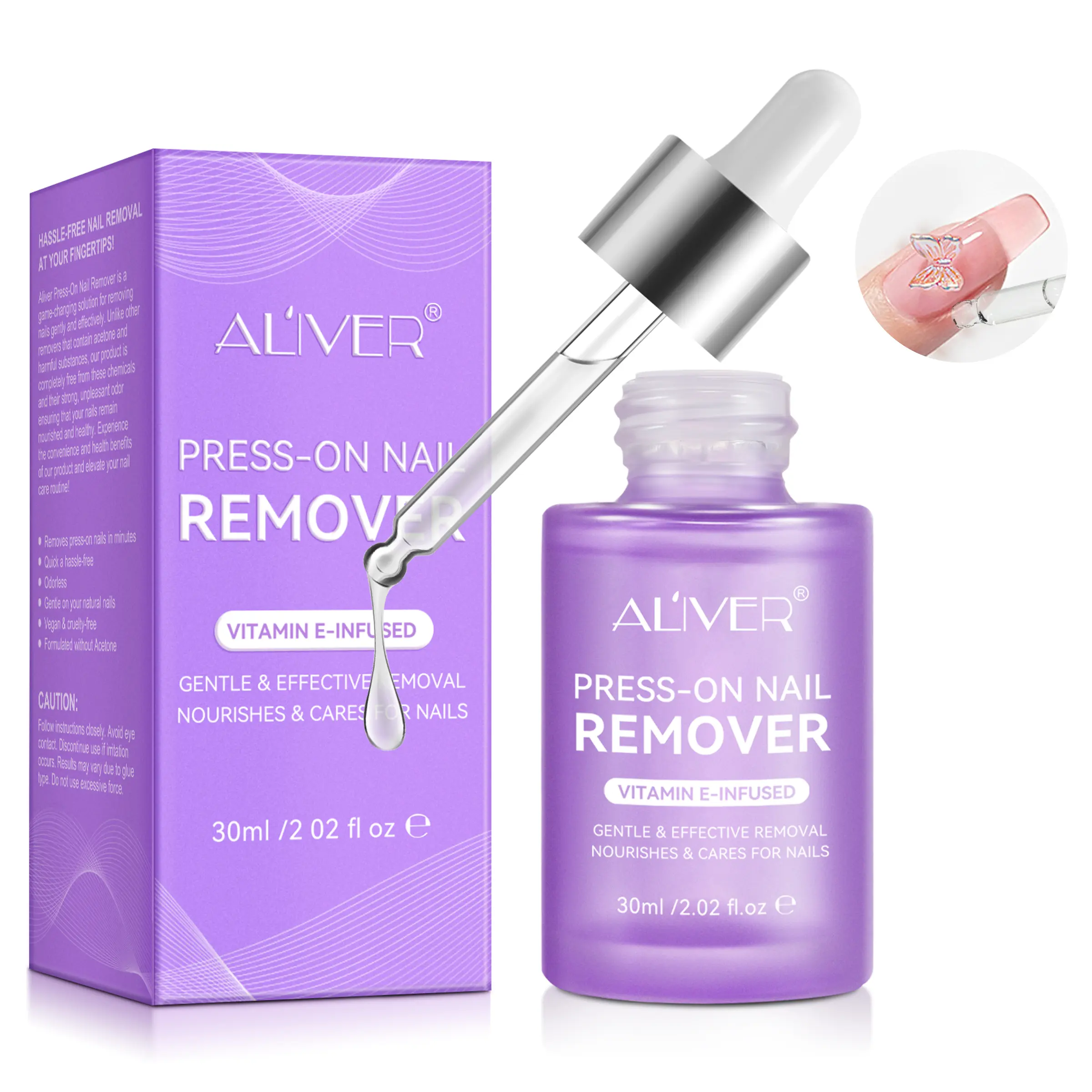 ALIVER Wearable Nail Polish Remover 30ml/1 bottles, nail polish cleaner, highly effective in removing nail polish and nail polish, gentle and non-irritating, skin-friendly, free of parabens, Vitamin, Nail Products
