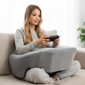 Reading Pillow for Gaming, Large Arm Rest Pillow for Adult, Memory Foam Desk Pillow with Cup & Phone Holder for Reading, Working, Crocheting, Playing Game or Sitting in Bed (Grey)