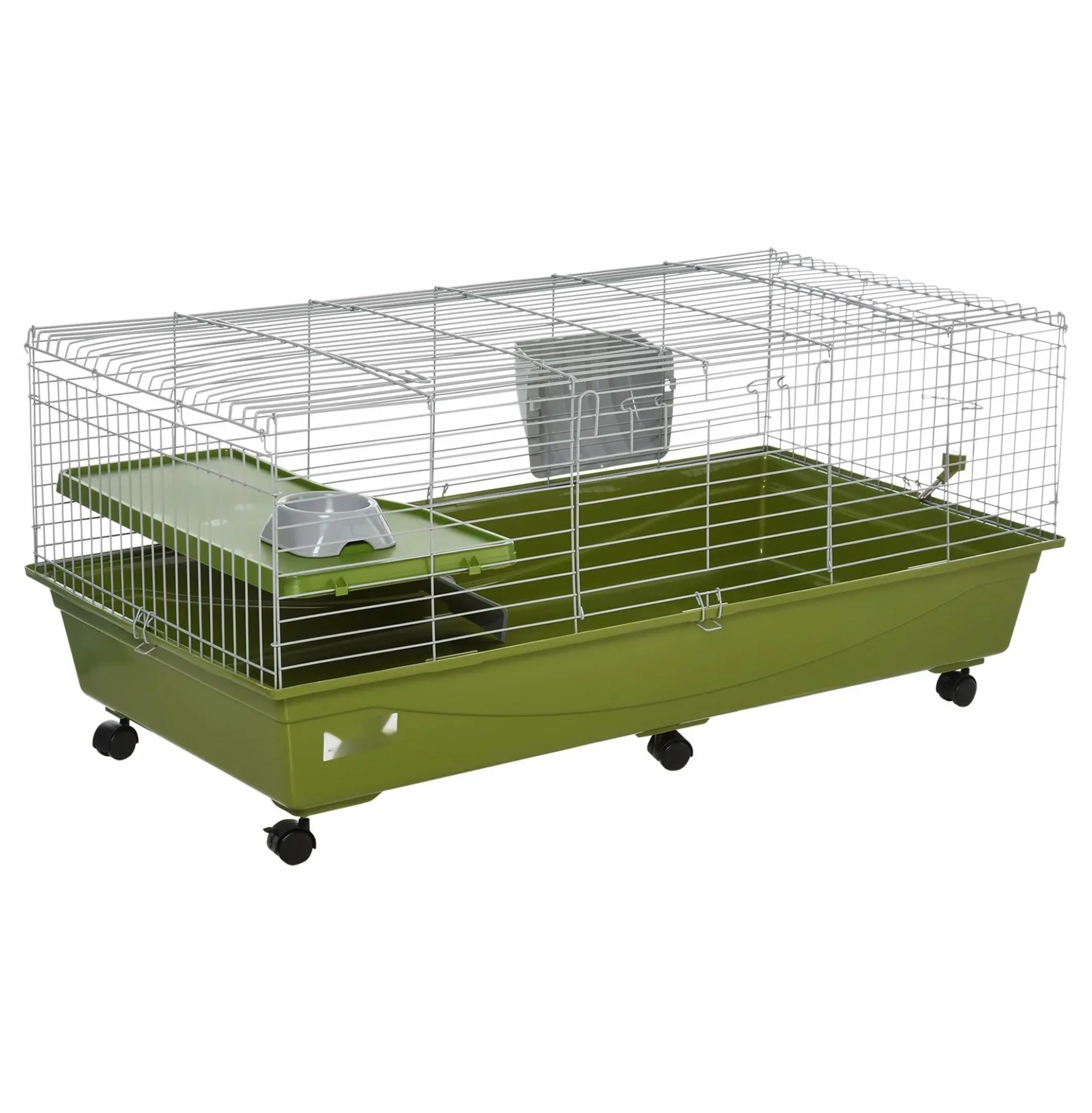 47" Steel & PP Small Animal Cage - Chinchilla Guinea Pig Hutch with Ramp, Easy Cleaning, Ventilation & Accessories, Green