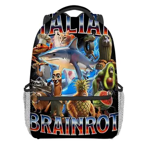 Backpack for Kids Girls Boys School, 16 Inches Italian Brainrot Theme Bookbag, Adjustable, Lightweight, Large Capacity, Colorful Backpack for School Messenger Sports Vacation Passport Work School Backpacks
